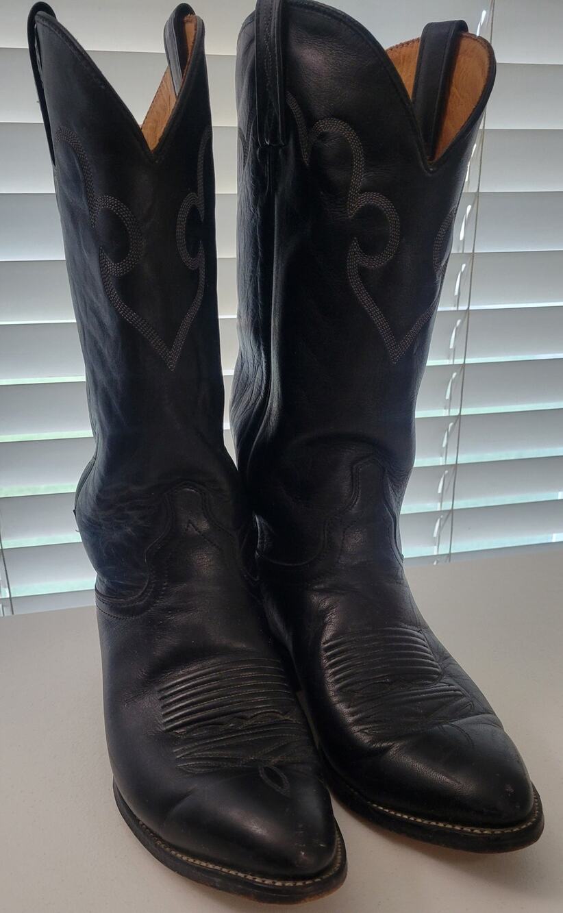 J. Chisholm Black Leather Western Cowboy Boots Men's 8.5 EE Wide USA Vintage
